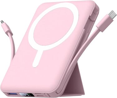 Power Bank Azmuth для iPhone з MagSafe, 10000mAh, бездротова зарядка, LED дисплей, білий (рожевий)