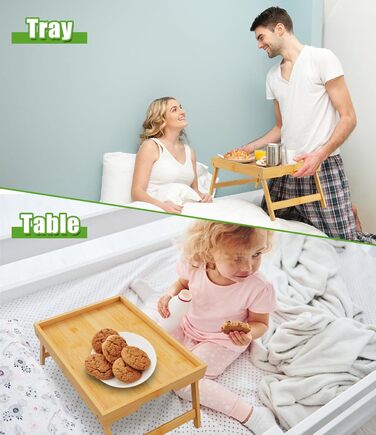 Столик-поднос Youpehom з бамбука, розкладні ніжки, для сніданку в ліжку, кухні, софи, лаптопу, 2 шт, білий