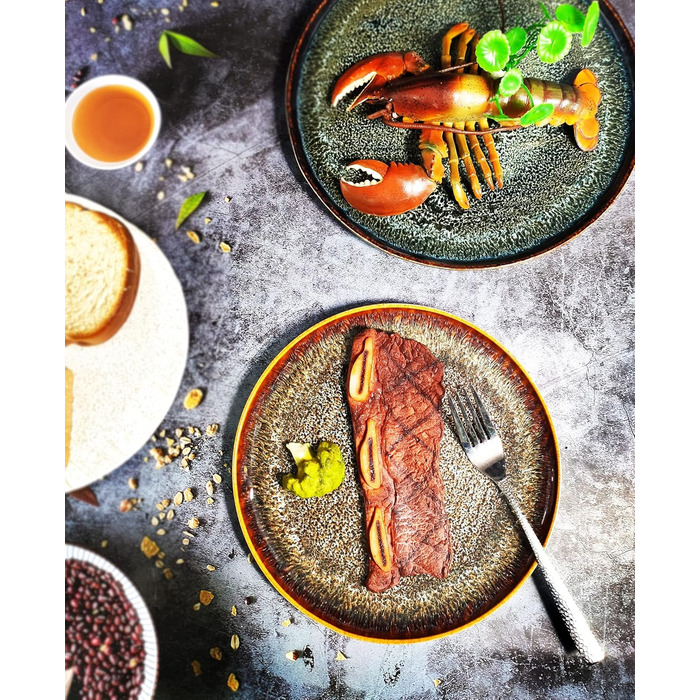 Набір тарілок Ya JU Keramik 4 шт. для основного блюда: стейк, паста, різотто. Мікрохвильова піч, духовка, миття в посудомийній машині, стійкість до подряпин. Колір: коричневий.