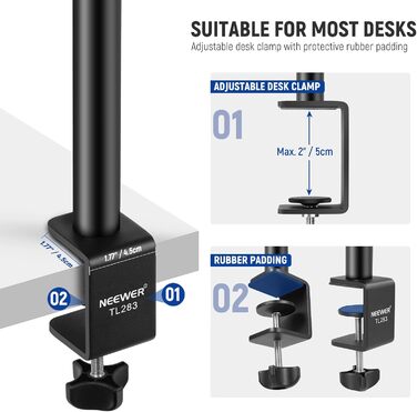 Тримач для камери NEEWER TL283: штатив для столу, мікрофонний важіль, підставка для смартфона та веб-камери, червоний