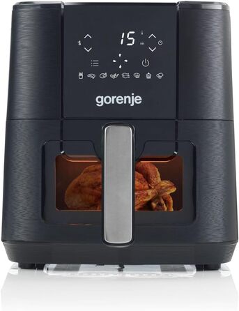 Аерофритюрниця Gorenje AF1350DWB, 1350 Вт, чаша 5.4 л з вікном, 8 автоматичних програм, антипригарне покриття, LED-дисплей, чорна