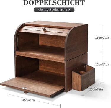 Brotbox з бамбука GUUSII HOME: велика, ретро, еко, з ролетним кришкою, двошарова, 38x25x36 см