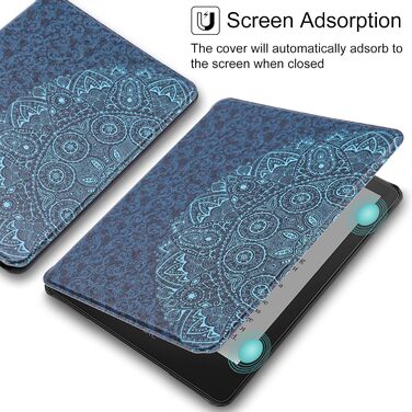 Чохол для Kindle 6' (11-го покоління) 2024/2022 (C2V2L3) - PU шкіра, захисний чохол з авто-сон/пробудження, Smart Cover, Löwenzahn (Блакитна квітка)