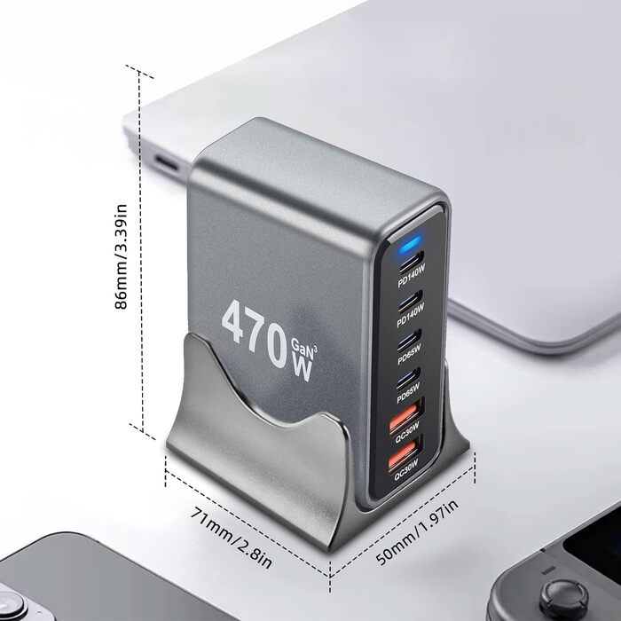 Зарядний пристрій Arceli USB-C 10 портів GaN III 470W PD QC4.0 для iPhone 16/15/14 Pro Max, Samsung Galaxy, MacBook, планшетів, ноутбуків