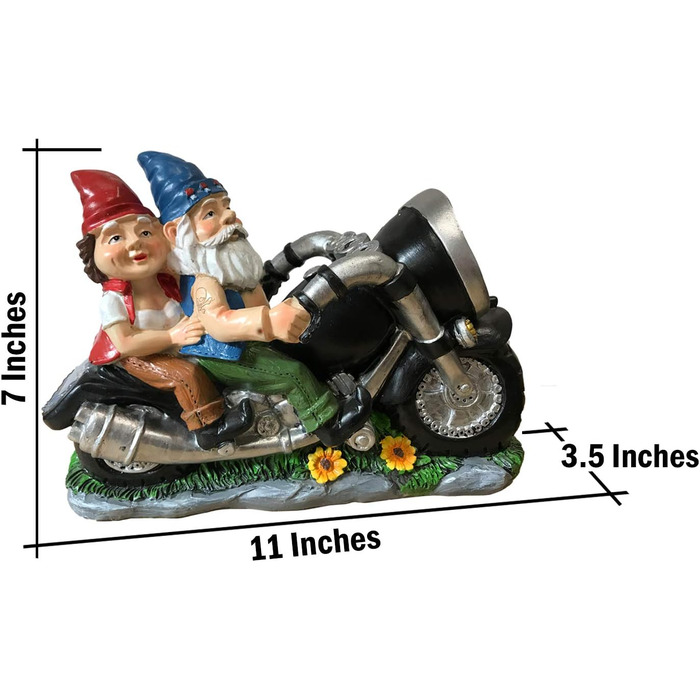 CT DISCOUNT STORE Biker Garden Gnomes Pair on Motorcycle - Outdoor Cute Figurine Motorcycle Statues, Garden Gnome Outdoor, Biker Pair in Love, Make Your House and Garden More Fun, Great Gift