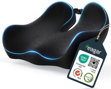 Ортопедична подушка для сидіння Feagar з memory foam - ергономічна подушка для офісного крісла, авто та дому - для полегшення болю в куприку при тривалому сидінні, неслизька (до 100 кг)