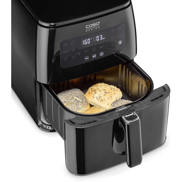 CASO AF 600 XL - large hot air fryer with a 6L basket volume, 12 automatic programs, sensor-touch control, timer from 1-60 minutes, removable basket (dishwasher-safe)