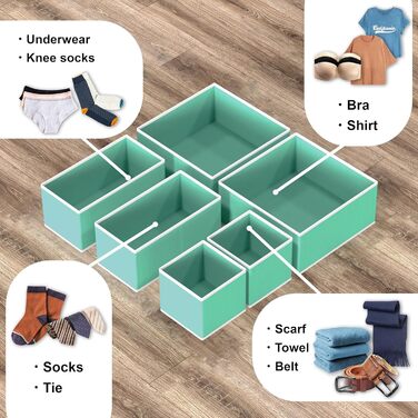 Simple Houseware Foldable Drawer Organizer for Clothing/Underwear/Panty/Jumpsuit, 12-Piece Set, (Set of 12, Turquoise/Getaway, Solid (Getaway Solids))