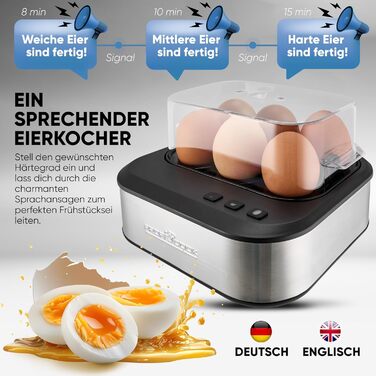Електричний яйцеварка ProfiCook PC-EK 1276: 6 яєць, 3 ступені нагріву (м'який/середній/твердий), нержавіюча сталь