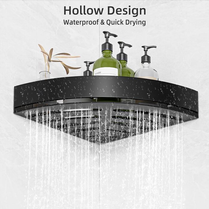 Поличка для душу без свердління, кутова, з нержавіючої сталі, з алюмінію, чорна - 2 шт.