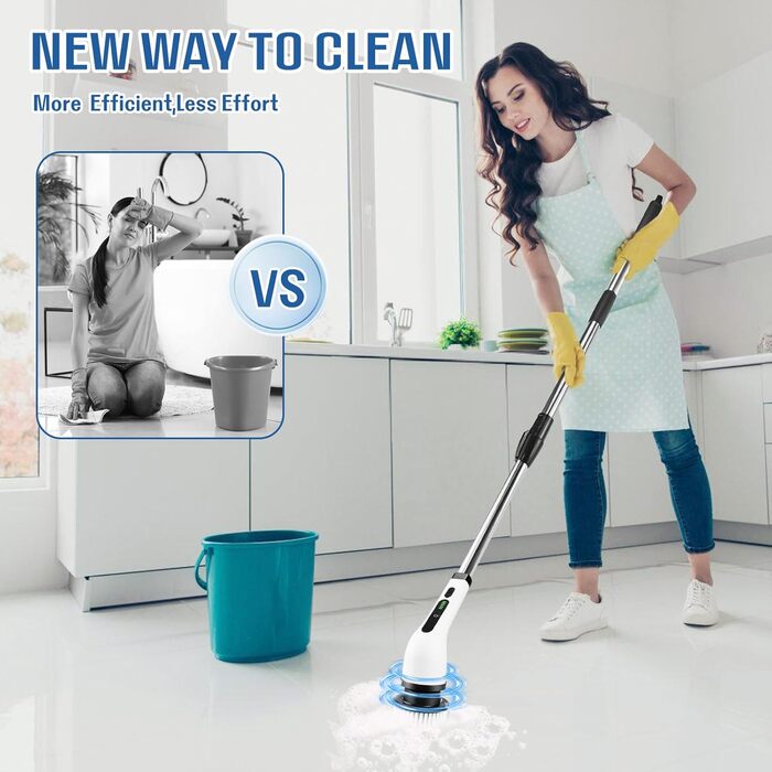 Електрична ротаційна щітка для прибирання будинку, набір з акумулятором, для ванної кімнати, з 7 змінними насадками, скребок для плитки, пристрій з регульованою ручкою, для підлоги та авто