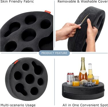 Couch Drink Holder, Sofa Drink Holder, Removable and Washable Velvet Cup Cozy Pillow Cushion Lap Tray with Coffee Cup Holder for Home, Car, Bathroom, Park, Travel, Indoor, Outdoor – Grey