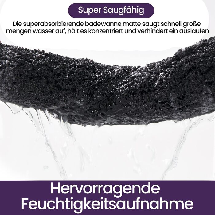 Килимок для ванної кімнати DEXI, 60x90 см, чорний: неслизький, швидковисихаючий, з мікрофібри