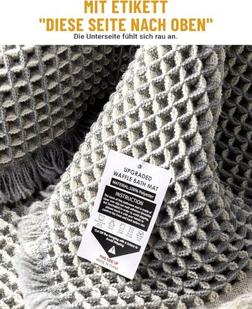 Boho Bathroom Rug Set - Non-Slip Bath Mats (2-Piece) - Washable Shower Rugs for Bathroom, Bedroom, Living Room - 51x120cm + 41x61cm (Gray & White)