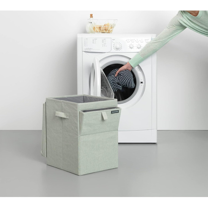 Brabantia - Stackable Laundry Box - Laundry Basket - Easy to fill and empty - Large volume - Quickly folds flat - Lightweight and sturdy handles - Green - 35 L - 37.0 x 44.5 x 32.0 cm
