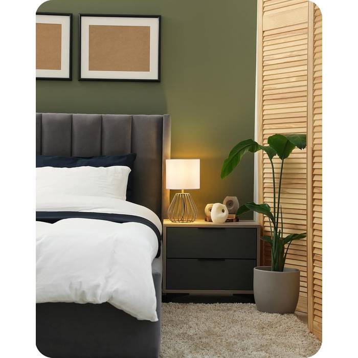 EDISHINE Настільна лампа, сучасний дизайн, індустріальний стиль, Е14 цоколь, вінтажна, для спальні/вітальні, бежево-чорна (льон + золото)