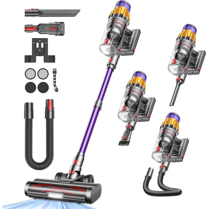 Акумуляторний пилосос SICBCGB 48000Pa/550W/70хв, 2.0L з HD-дисплеєм, антизаплутувальною щіткою, док-станцією, 11-шаровою фільтрацією для шерсті тварин та авто (фіолетовий)