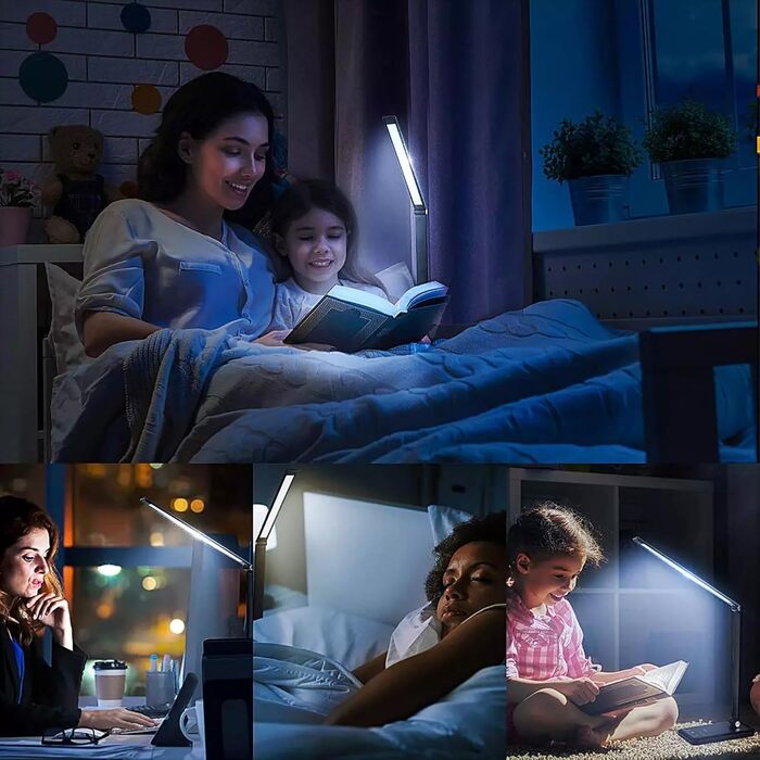 Настільна LED лампа BIENSER 20W з бездротовою зарядкою та USB-портом, 10 рівнів яскравості, 5 режимів світла, таймером та функцією пам'яті, чорна