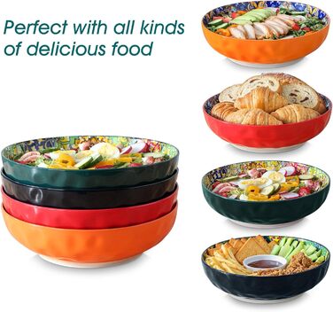 Набір тарілок Vancasso 4 шт. для супу та салату, керамічні, 2340 мл, темно-синій та зелений, придатні для миття в посудомийній машині та мікрохвильовці