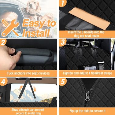 Захисний чохол на заднє сидіння автомобіля для собак, чорний (132x66 см) - водовідштовхувальний, антиковзаючий, з жорсткою основою