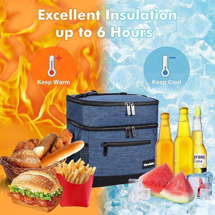 Термосумка-ланчбокс Kato Tirrinia 17L для чоловіків, виготовлена з вишуканого темно-синього матеріалу. Ідеальна для роботи, фітнесу, школи та пікніків. Зручний регульований ремінь, витримує витоки, компактно складається.