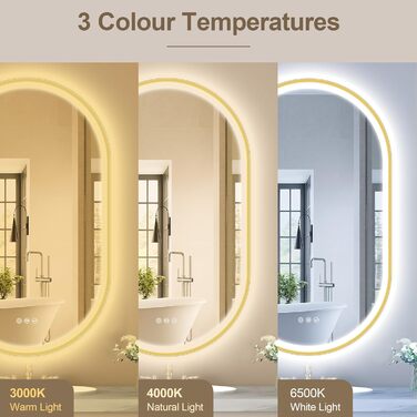 Дзеркало для ванної кімнати STARLEAD овальне LED з підсвічуванням 90x60 см, Bluetooth, диммер, 3 кольори світла, протитуманне покриття, функція пам'яті, HD скло, IP44, горизонтальне/вертикальне, без рамки, Munich Gold (Bluetooth)