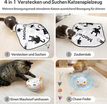 GoldenSun Cat Toy, Rechargeable, Interactive 4-in-1 Toy for Indoor, Hide-and-Seek Toy for Kittens, Whack a Mole Motion, Electronic Cat Toy for Exercise