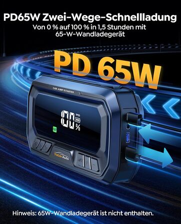 Powerbank YaberAuto для запуску двигуна з компресором, 160PSI, 6500A, PD 65W, 26800mAh. Запуск авто, 600 люмен, LCD екран