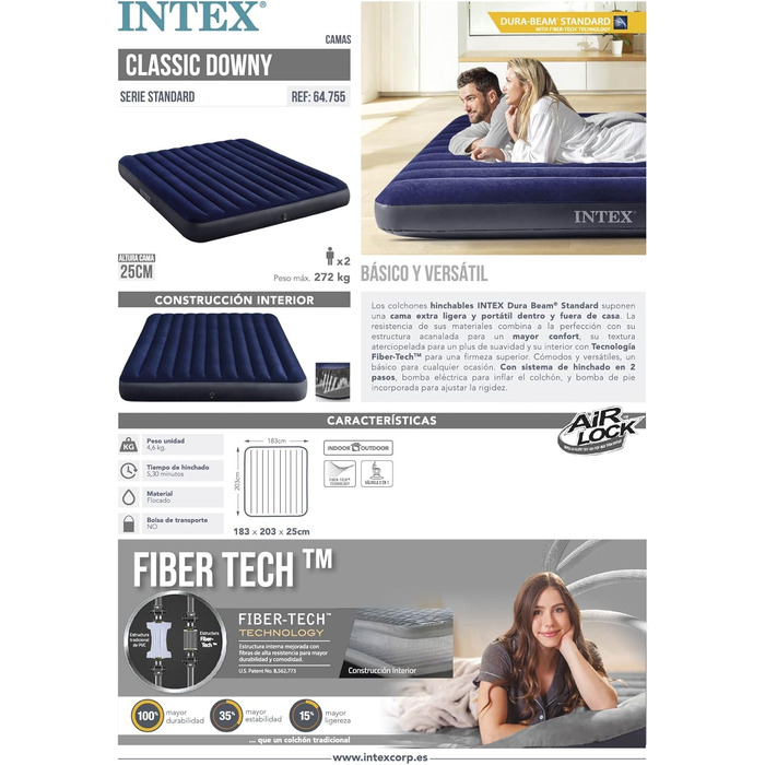 Надувний матрац Intex Classic Downy Blue Dura-Beam Twin, блакитний, 191 x 99 x 25 см