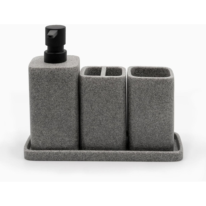 Набір для ванної кімнати ZCCZ – 4 предмети: тримач для зубних щіток, дозатор мила, мильниця та стакан для зубних щіток. Елегаторне зберігання косметики та декор з ефектом мармуру, білий колір (сірий мармур)