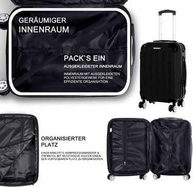 Набір валіз 3er - міцні ABS-валізи з TSA-замком, розширюваний об'єм - M, L, XL, захист кутів, 360° колеса, телескопічна ручка, підходить для ручної поклажі & стійкий до ушкоджень (Чорний)