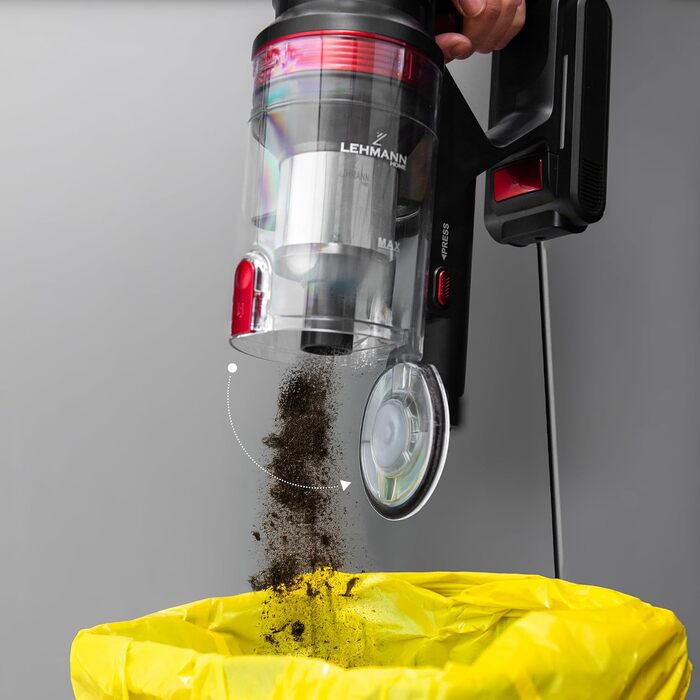 Акумуляторний пилосос LEHMANN 3-в-1: бездротовий, з HEPA-фільтром, LED-щіткою, для прибирання шерсті тварин, килимів та авто. Час роботи: 45 хв, об'єм контейнера: 1,8 л.