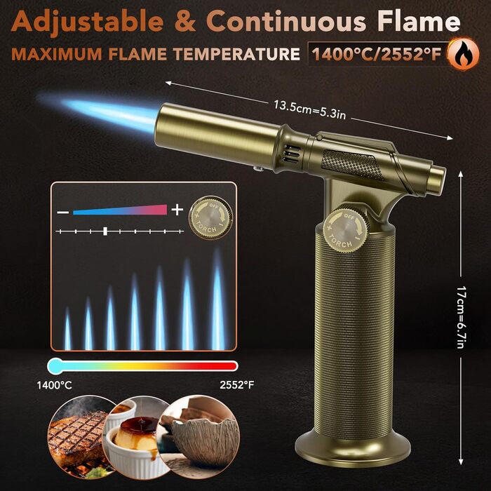 Бутан-пальник Flambierbrenner: кухонна лампа з регулюванням кута на 90°, безпечним закриттям та регульованою полум'ям для паяння (зелений та чорний)