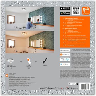 LEDVANCE Smart LED Bathroom Lamp Chrome, 18W, 1800LM, 3000-6500K, 30cm, IP44, Orbis Round Wall Light, Bathroom Light with Wi-Fi Technology, Dimmable, Controllable via App and Voice Assistants