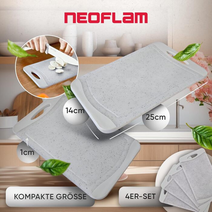 Набір дощок для сніданку NEOFLAM® 4 шт. 25x14 см - дошки для нарізання з нержавіючої сталі, BPA-free, антибактеріальні, з жолобом для соку, чорні, під миття в посудомийній машині