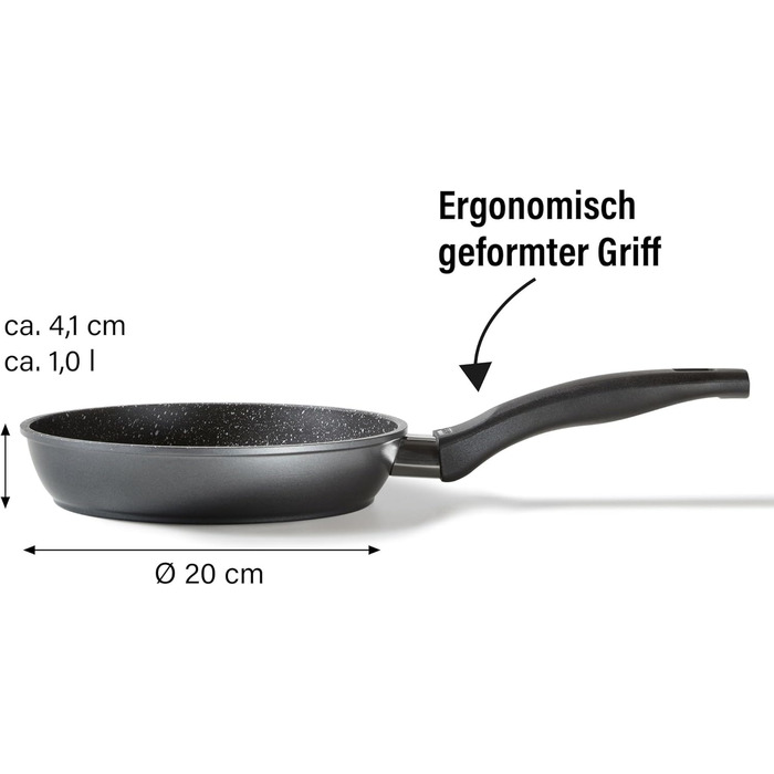 Сковорода STONELINE 20 см з антипригарним покриттям з кам'яними частинками, для індукційних плит, алюмінієва, сіра