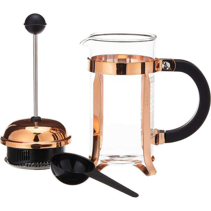 Френч-прес Bodum Chambord 1 л, набір з 6 двошарових склянок Pavina 350 мл, мідний, глянцевий