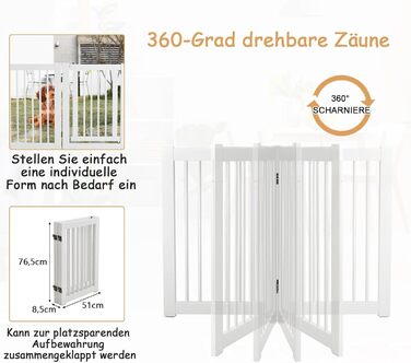 Захисне ґратка для собак COSTWAY 76 см, 4 панелі, дерев'яна з хвірткою, для дітей, складана, біла