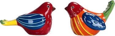 Bico Red Spring Bird Salt and Pepper Shakers, hand-painted, dishwasher-safe