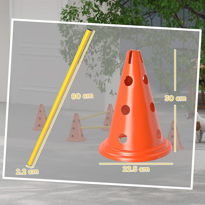 Набір для аджиліті для собак PawHut: 8 кеглів, 8 стійок, 3 перешкоди, регульована висота, з сумкою, оранжевий, багатокольоровий