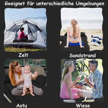 Надувний матрац Vinteky для автомобіля з електричним насосом, 140x90x45 см, чорний (для кемпінгу, подорожей)