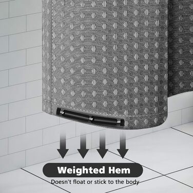 Штора для душу миюча текстильна поліестер 180x200 см, сіра, з кільцями (12 шт.) - Водонепроникна штора у ванну