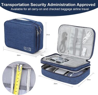 Органайзер для кабелів AiQInu: універсальна дорожня сумка-кубик, 3 шари, водонепроникний, для кабелів, powerbank, USB, SD карт (темно-синій)