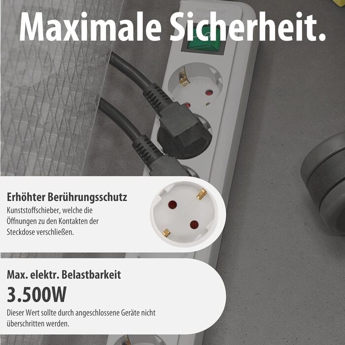 Бренненштуль Eco-Line, мережевий фільтр 8 розеток з вимикачем та 3м кабелем, білий