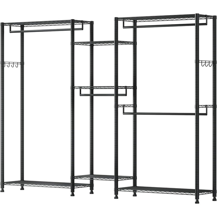 Стійка для одягу VEVOR з 4 перекладинами, 7 полицями та 8 гачками – міцна конструкція (385,5 кг) для спальні, магазину одягу, прихожої