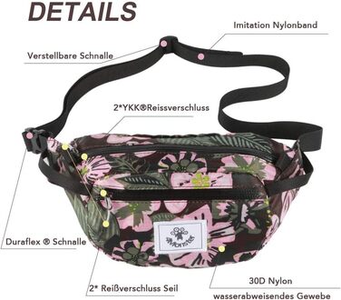 Водонепроникна поясна сумка 4Monster для чоловіків та жінок, 2L, армійний зелений/квітковий рожевий, для подорожей, спорту та активного відпочинку