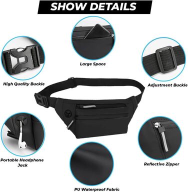 Спортивна поясна сумка: водонепроникна дамська та чоловіча сумка-шоппер для подорожей, хайкінгу та джогінгу