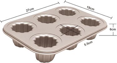 Canelé Moulds, Mini Cake Tins for Baking - Canelé Moulds, Bordelaise Bakeware, Non-Stick French Pastry Mold, Muffin Tin, Panna Cotta Moulds for Cannelé, Cupcake, Jelly, Carbon Steel, 6 Cavity