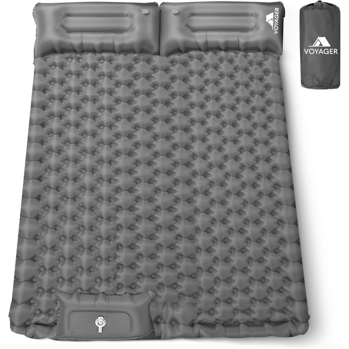 Кемпінгова килимок Voyager Single Ultraleicht: самонадувний, компактний, для кемпінгу, походів, рюкзаків, з сумкою (сірий, двоспальний)