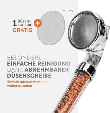 Premium showerhead with mineral stones from happydrop - The water-saving hand shower with pressure-increasing effect and 3 spray patterns